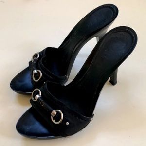 Dior High Heel Black Leather Slide Sandals w/ COA